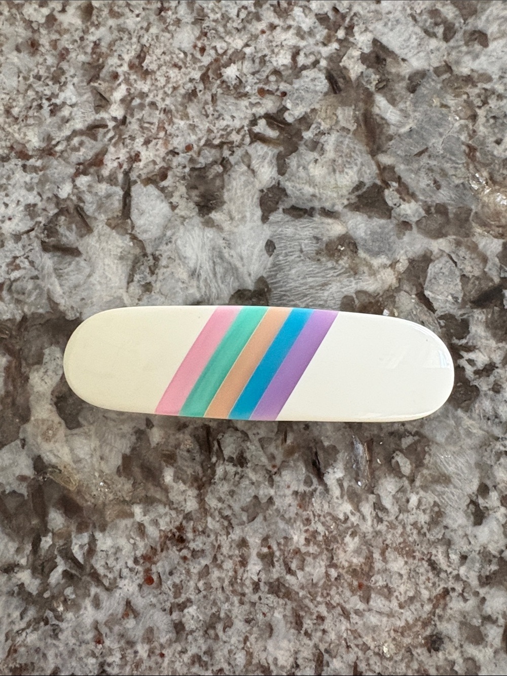 Vintage 80s Cream Hair Barrette with Pastel Diagonal Stripes